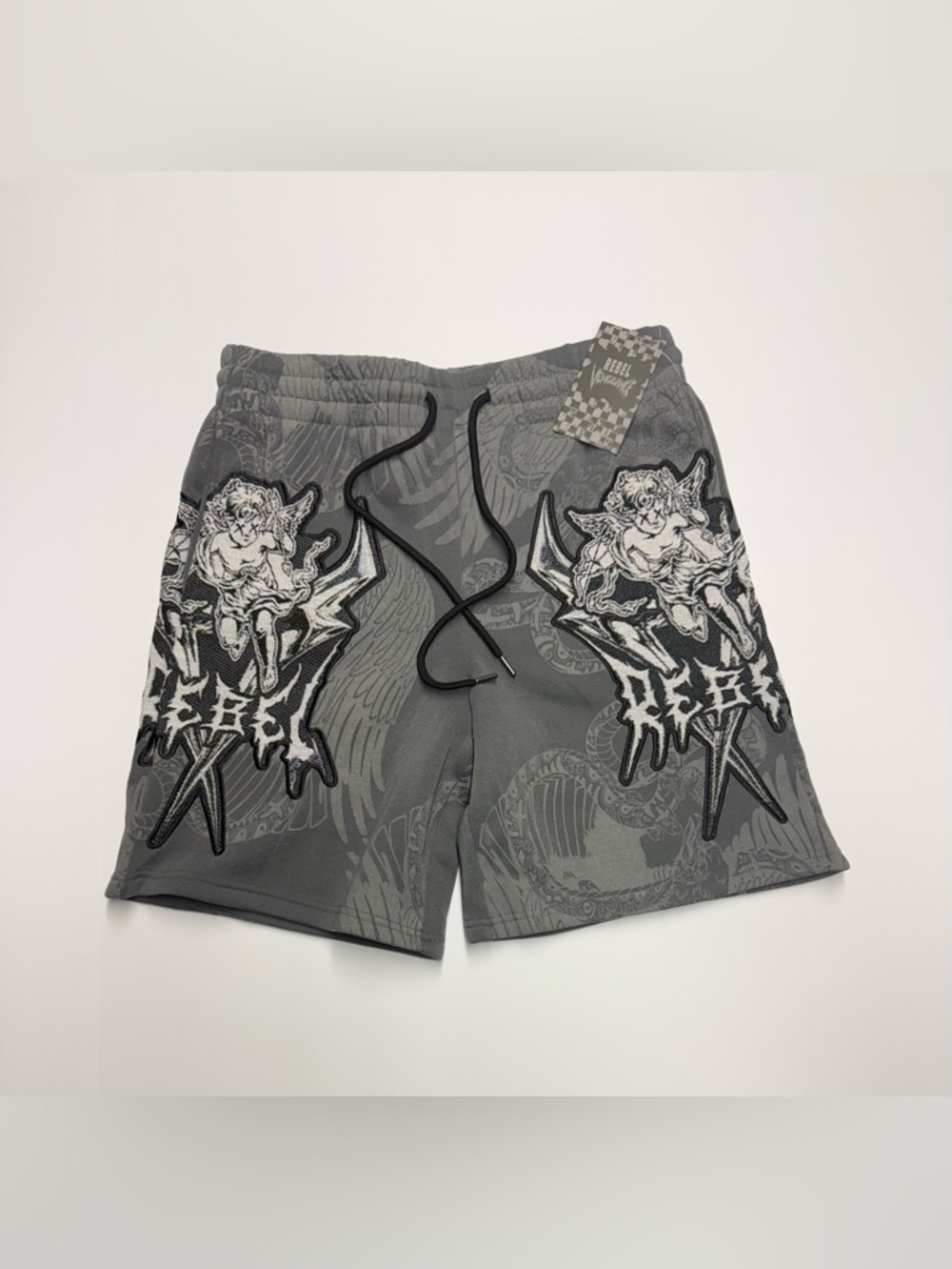 Rebel Vengeance Angels Wings Shorts Men's Size Large  Street Wear Gray NWT